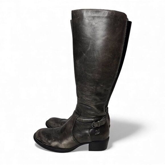 Born Helen Grey Riding Boots Women's Distressed Leather Full Zip Side Western 7M - Picture 5 of 13